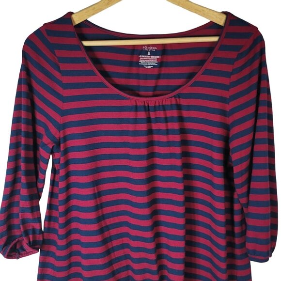 Sonoma Womens Striped Pullover Top Red Blue Medium Scoop Neck 3/4 Sleeve - Picture 2 of 6